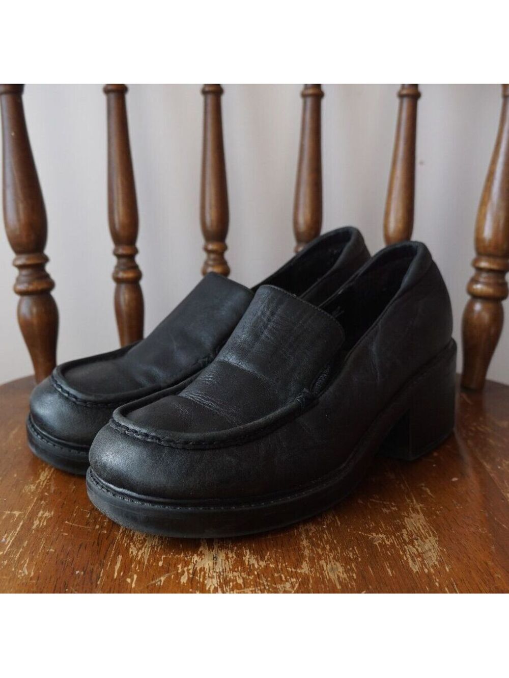 Crossroads Black Genuine Leather Upper Loafers with Block Heel Size 8.5